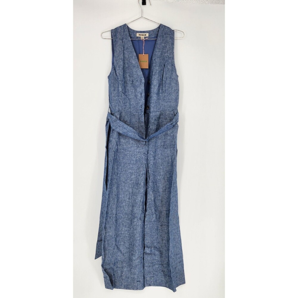 Boden 6P‎ Petite Authentic Blue Chambray Laura V-Neck Linen Jumpsuit NWT